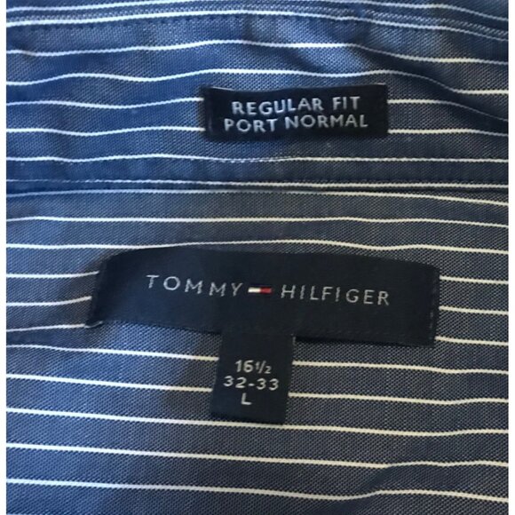 Tommy Hilfiger Shirt Men Blue White Striped Reg Fit Long Sleeve Size L Button Up - Picture 2 of 5